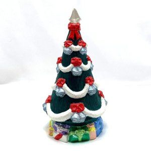 Vintage Green Ceramic Christmas Tree Hand Painted Presents Repaired